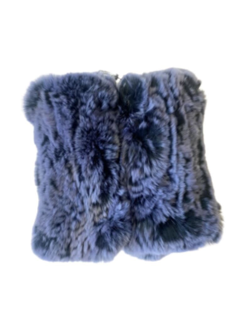 Linda Richards fur hand warmers in indigo