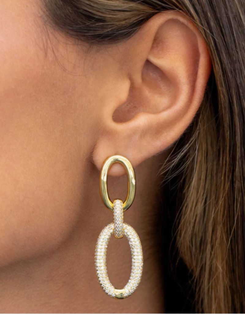 E74370 Solid Pave Open Circle Drop Stud Earrings Gold