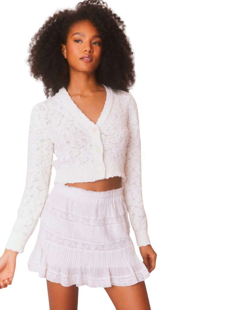 LoveShackFancy Hyacinth Cardigan in White with skirt