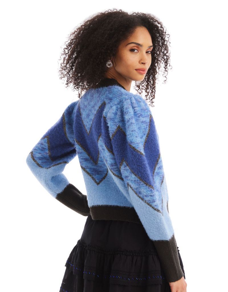 Fuzzy Chevron Cardigan Blue Multi