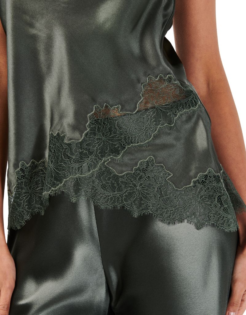 Cami NYC Odessa Camisole in Thyme close up of lace detail