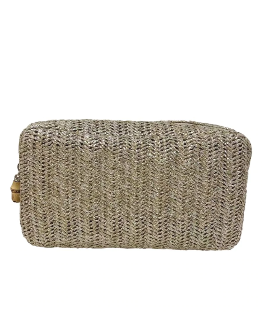 Glam Bag Straw Metallic Silver