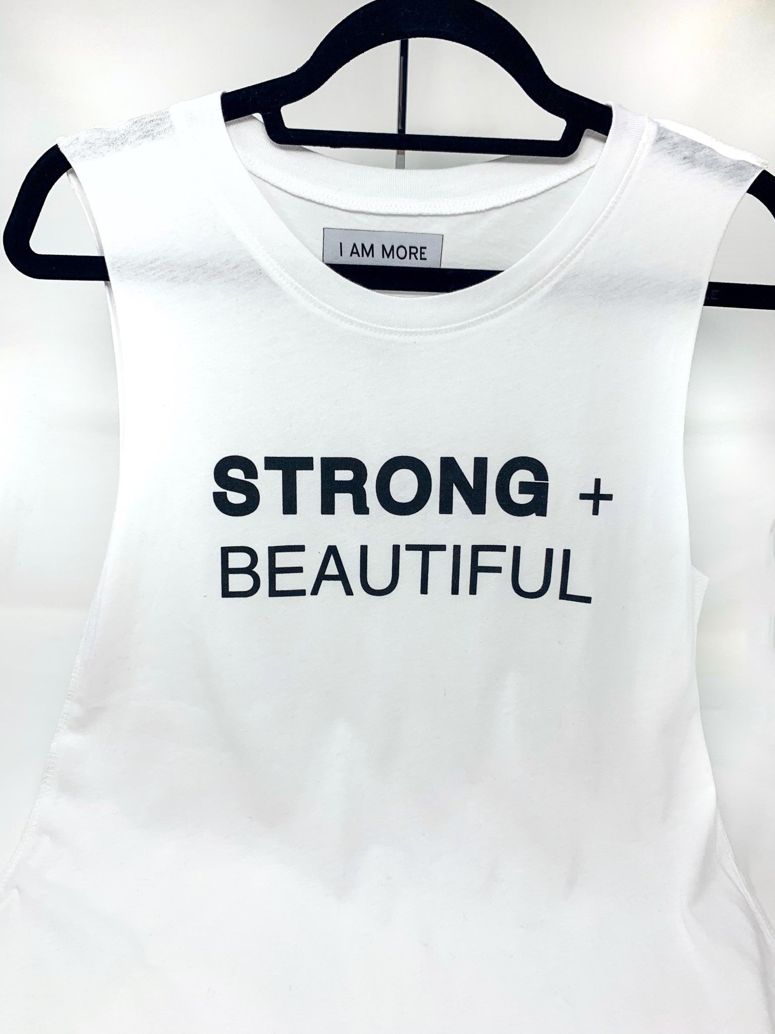 I Am More Strong + Beautiful muscle t-shirt in white