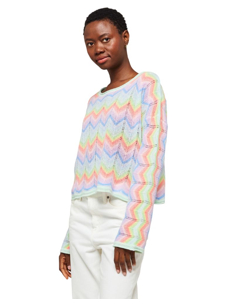 Rainbow Chevron Slash Neck Apple Mist Neon