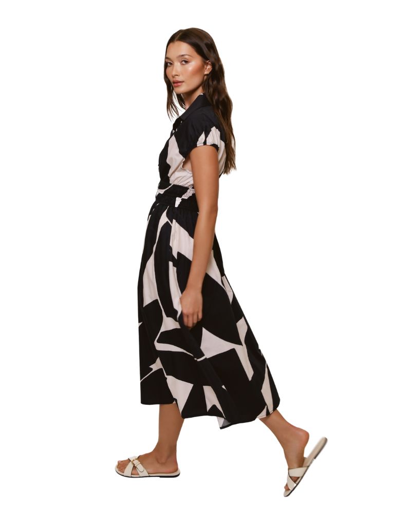 Alora Dress Ivory Black Block Cut Geo