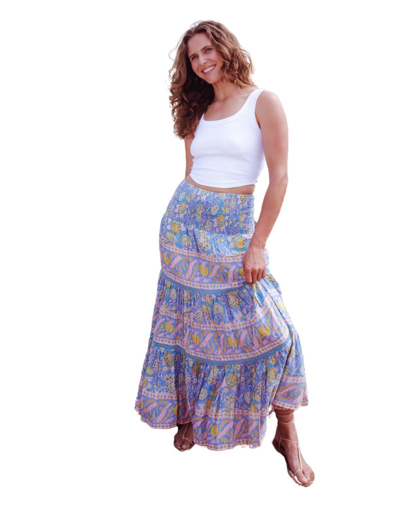 Mandy Maxi Skirt Blue Yellow Print 2