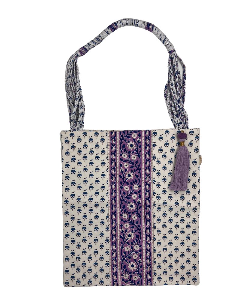 Braided Handle Tote Blue Purple Motif 10 S23