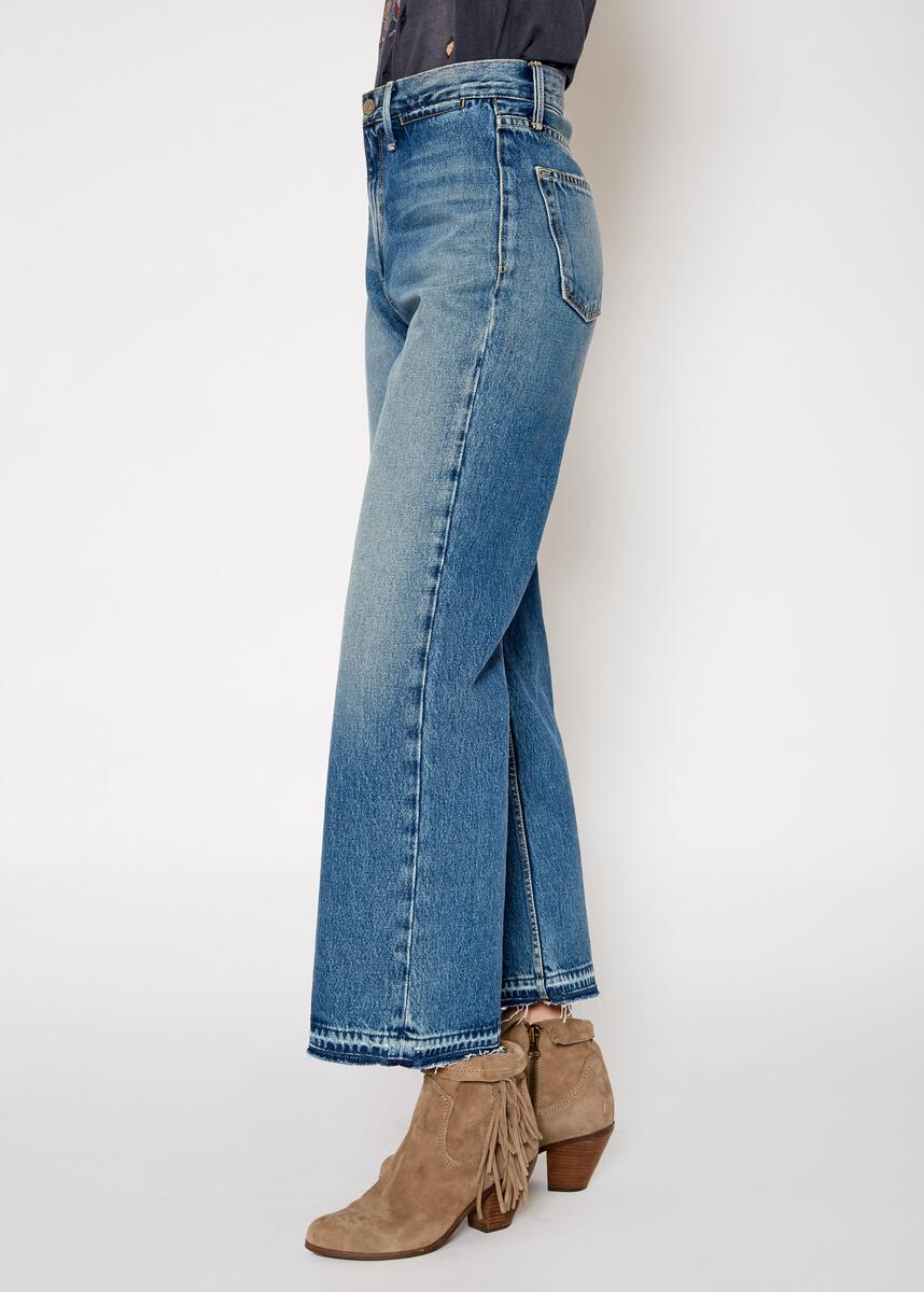 Queen Wide Leg Destroyed Patch Jeans In Tahoe