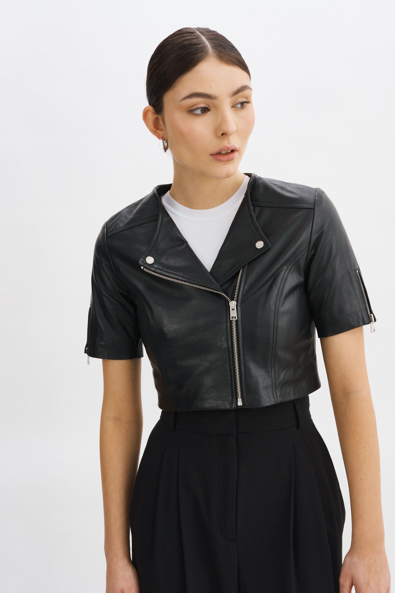 Kirsi Leather Crop Jacket Black F23