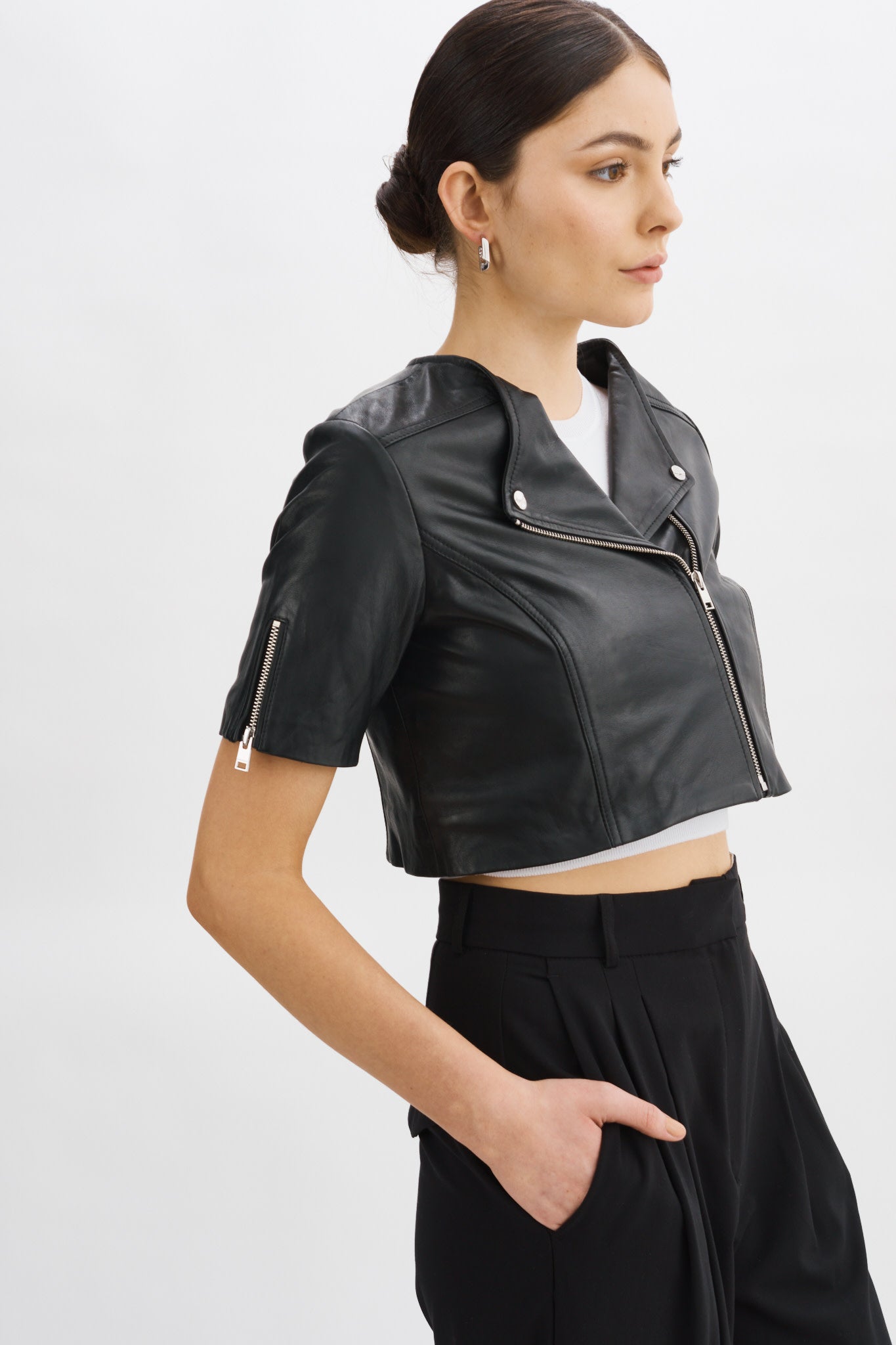 Kirsi Leather Crop Jacket Black F23