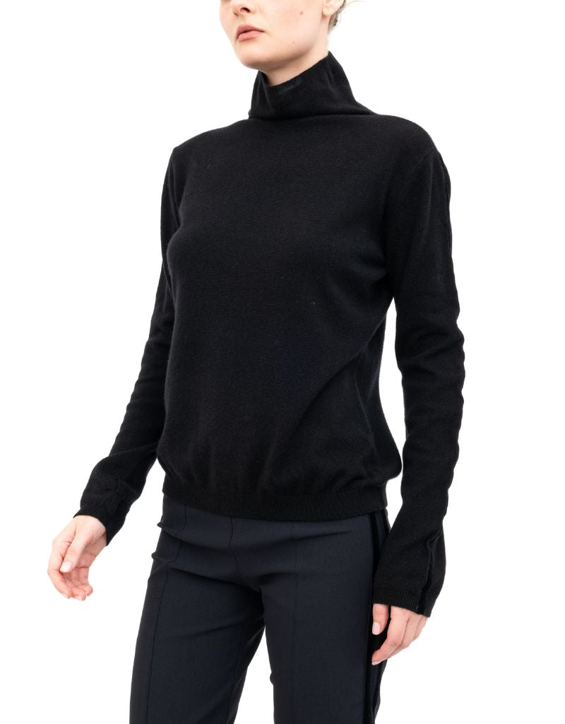 Alexia Mock Neck Top with Velvet Stripe Black