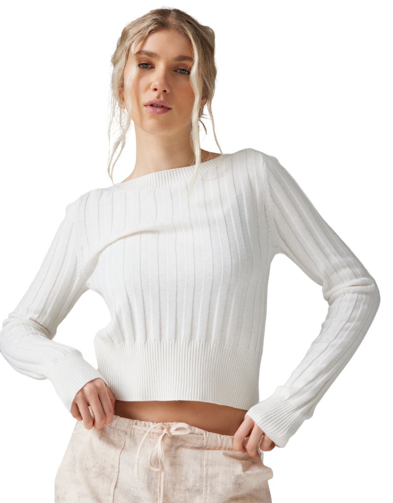 Gwen Crop Boat Neck White