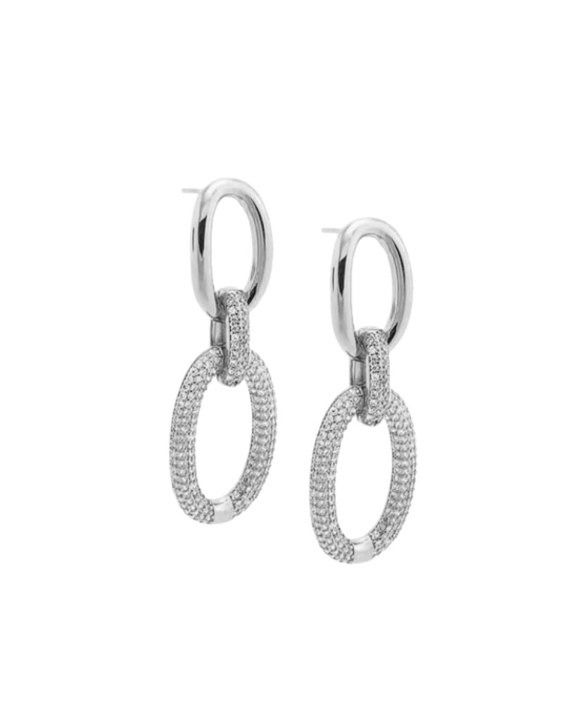 E74370 Solid Pave Open Circle Drop Stud Earrings Silver