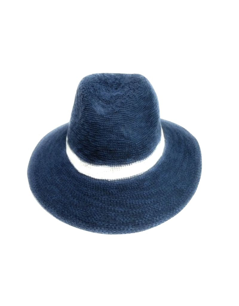 18S-1615P Cotten Blend Fedora Brim Hat With Stripe Denim 24
