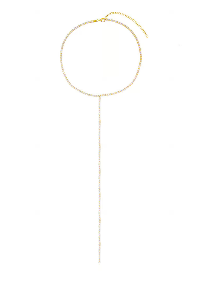 N02283-GLD Tennis Lariat Necklace Gold