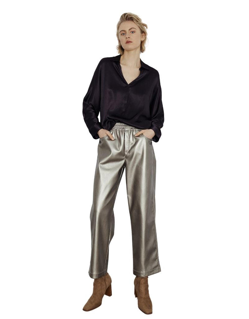 Harlow Faux Leather Pant Metallic Sage