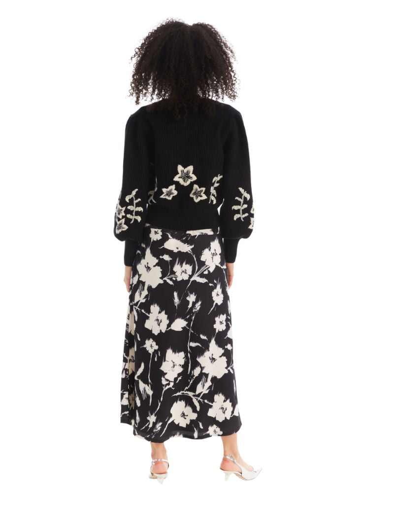 Satin Reese Skirt Black Ivory Floral