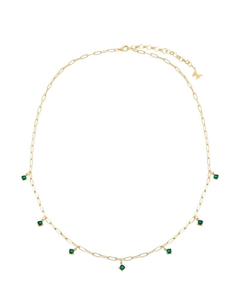 N74769 Colored Multi Dangling CZ Stone Link Necklace Emerald Green