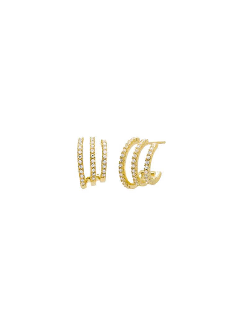 E83810-GLD Pave Triple Strand Open Hoop Earring Gold