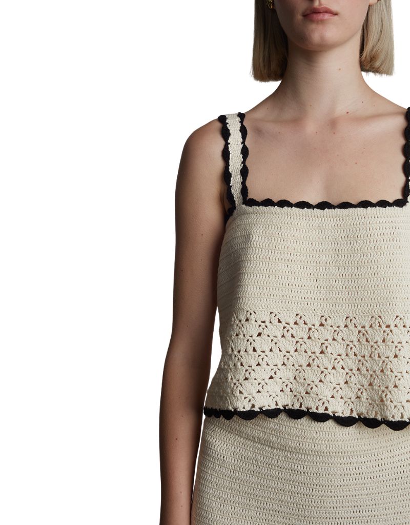 Caria Crochet Top Ivory Black Combo