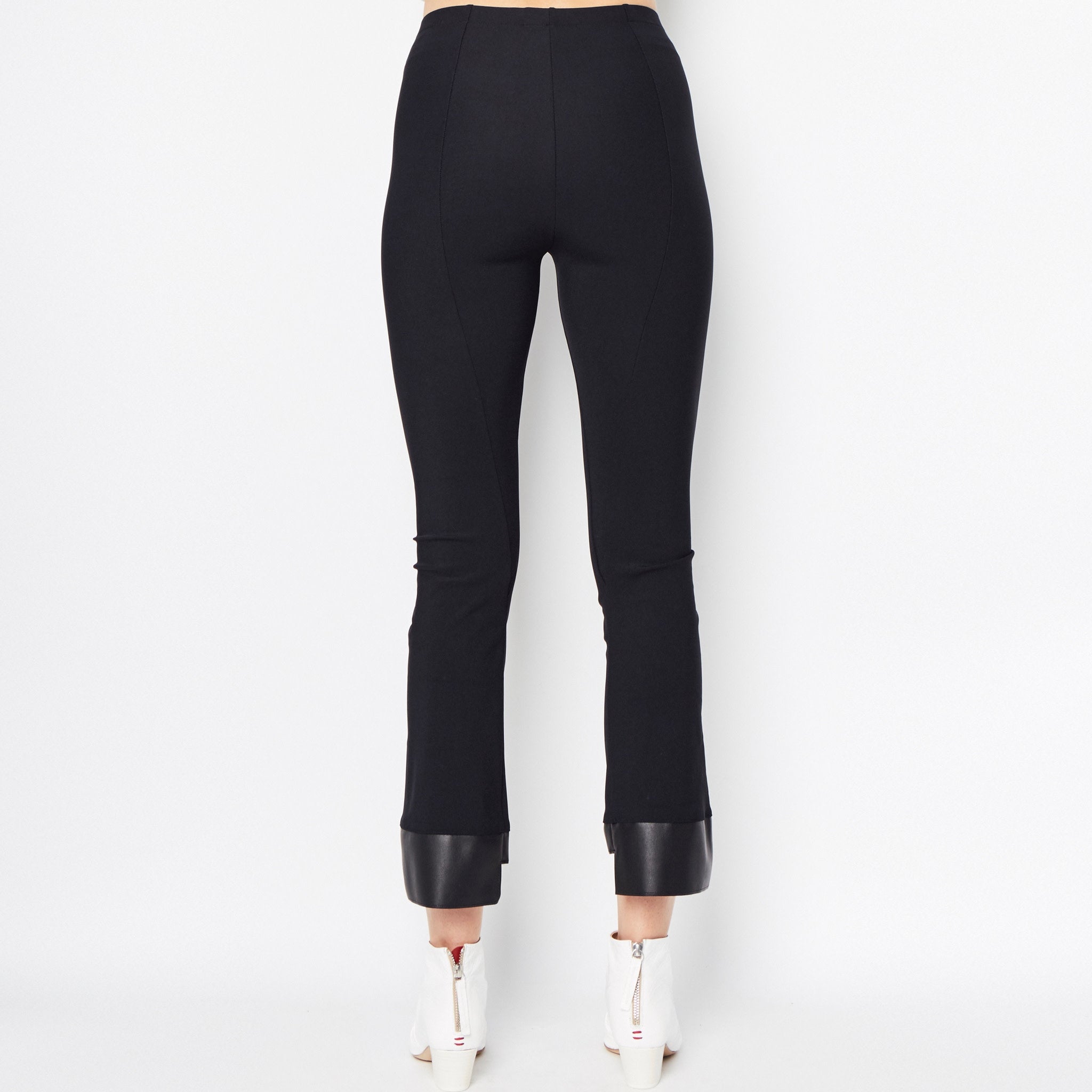 Olga Leather Step Hem Cropped Flare Tech Stretch Legging Black