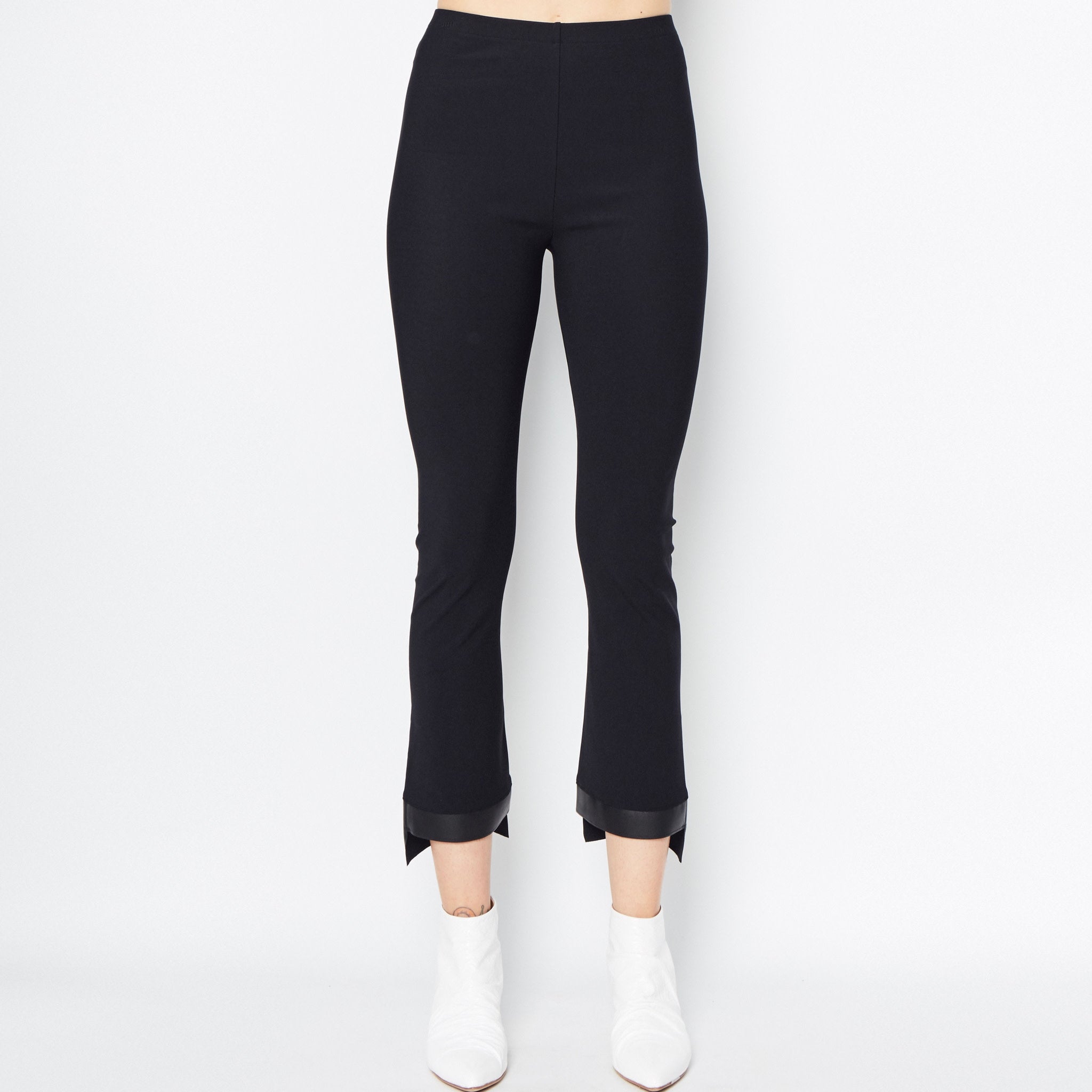 Olga Leather Step Hem Cropped Flare Tech Stretch Legging Black