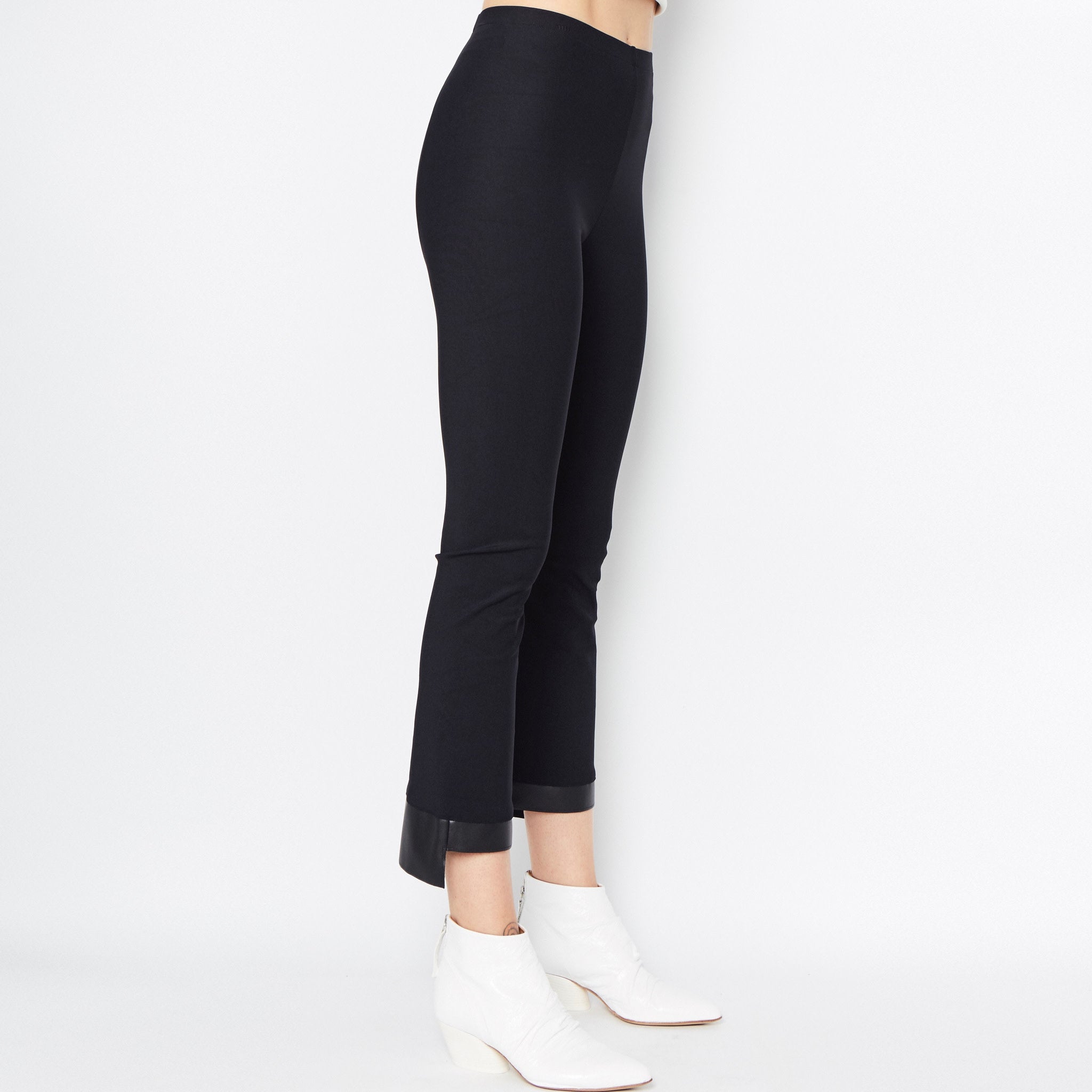 Olga Leather Step Hem Cropped Flare Tech Stretch Legging Black