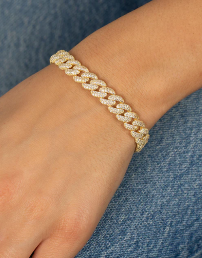 B85921-GLD-605 Pave Chain Link Toggle Bracelet Gold