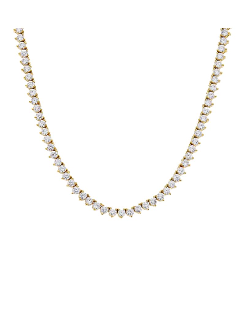 N77309-BRGLD Three Prong 3mm Tennis Necklace 16in Gold