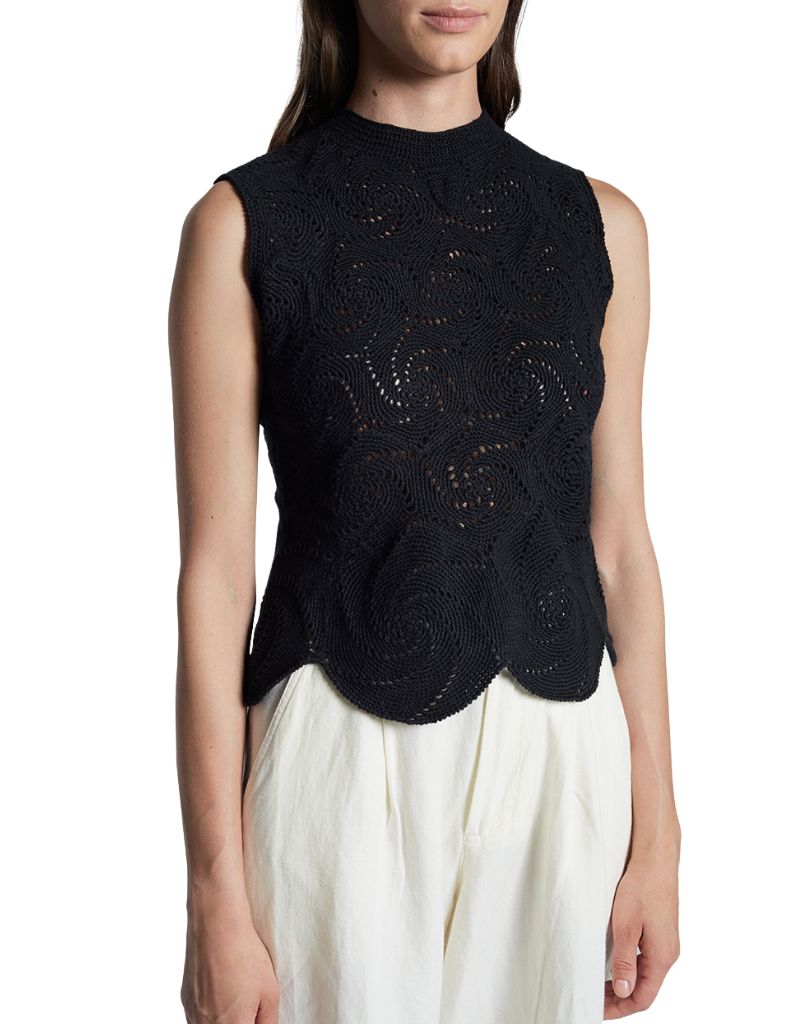 Evie Crochet Tank Black