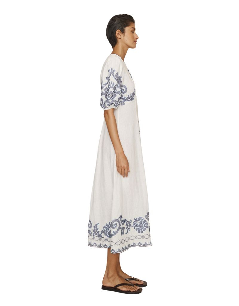 Hazel Embroidered Midi Dress White