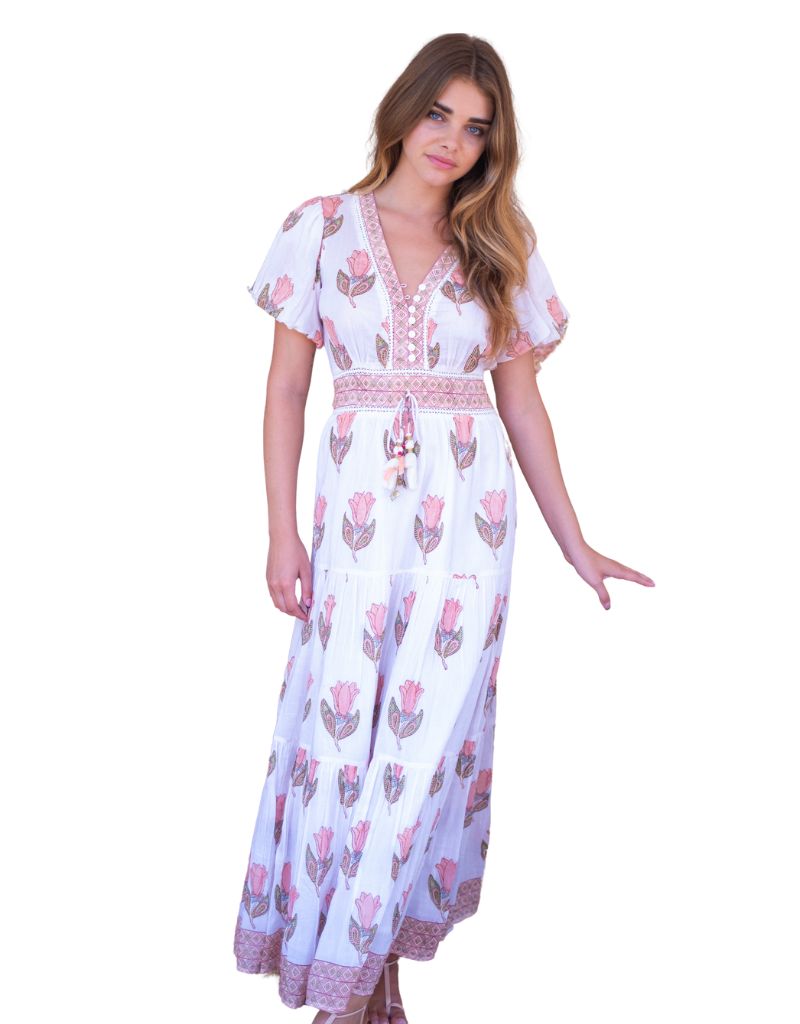 Molly Maxi Dress Gold Embroidery Peach Tulip 7 S24