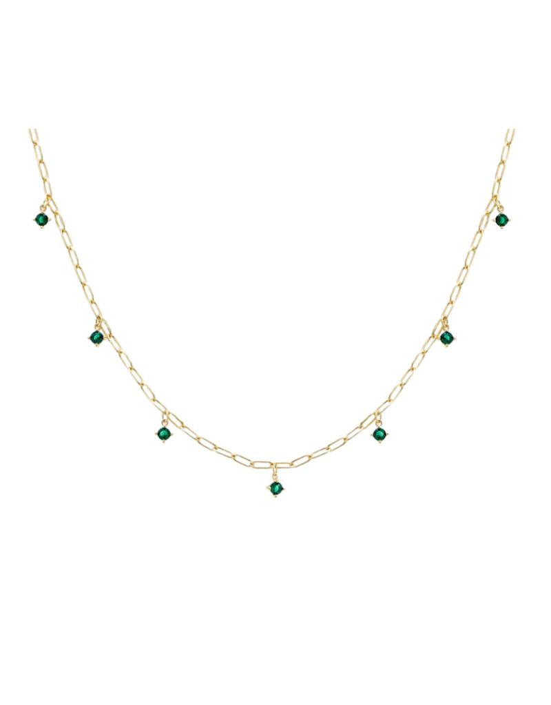 N74769 Colored Multi Dangling CZ Stone Link Necklace Emerald Green