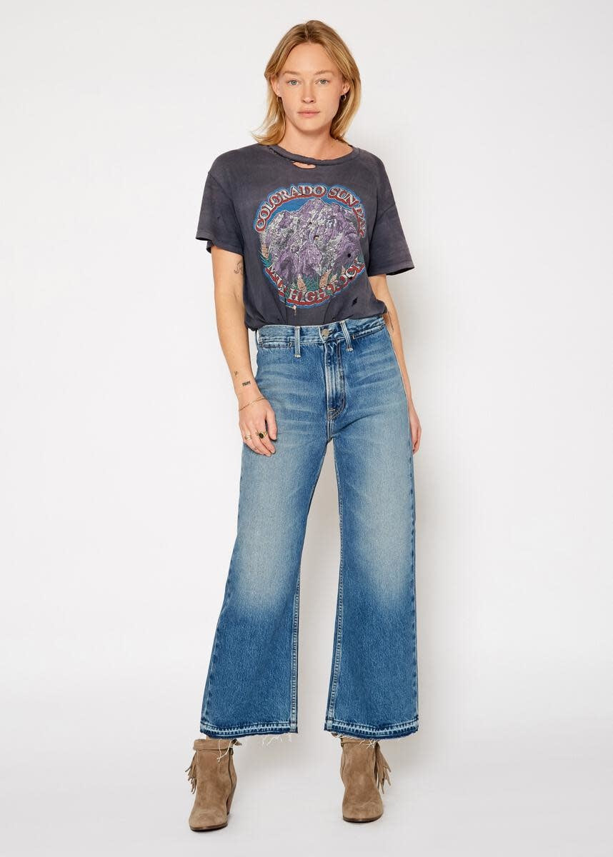 Queen Wide Leg Destroyed Patch Jeans In Tahoe