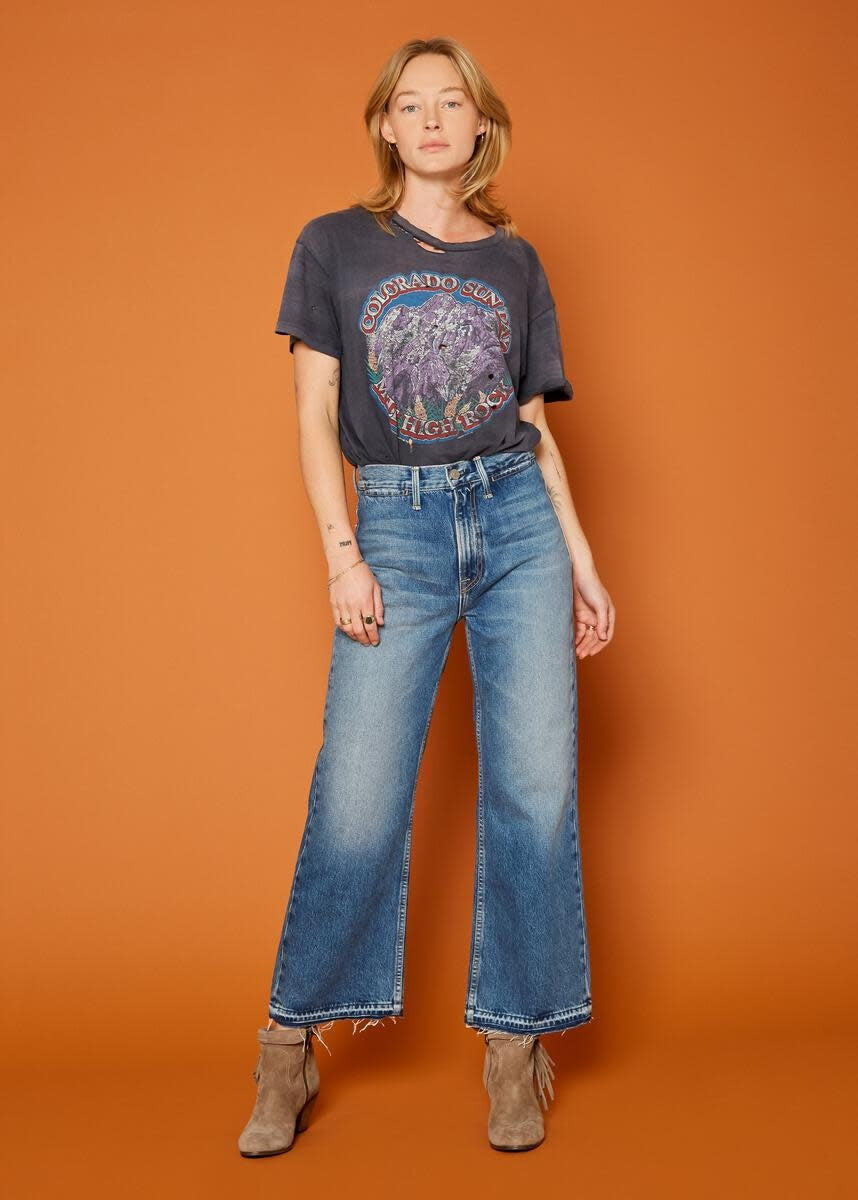 Queen Wide Leg Destroyed Patch Jeans In Tahoe