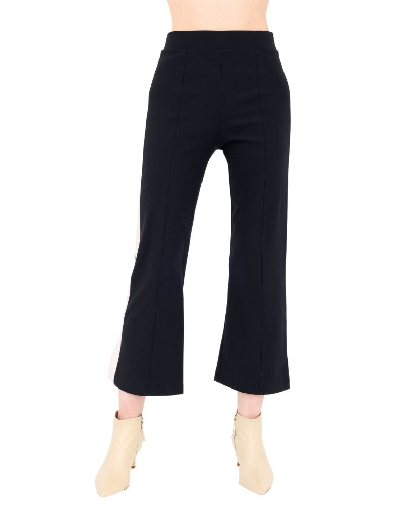 Bobbi Tech Stretch Cropped Pants Side Contrast Stripe Black White