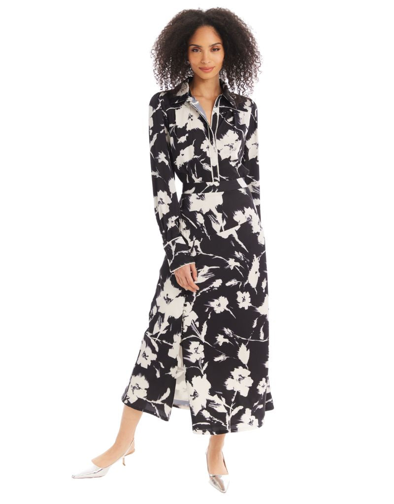 Satin Reese Skirt Black Ivory Floral