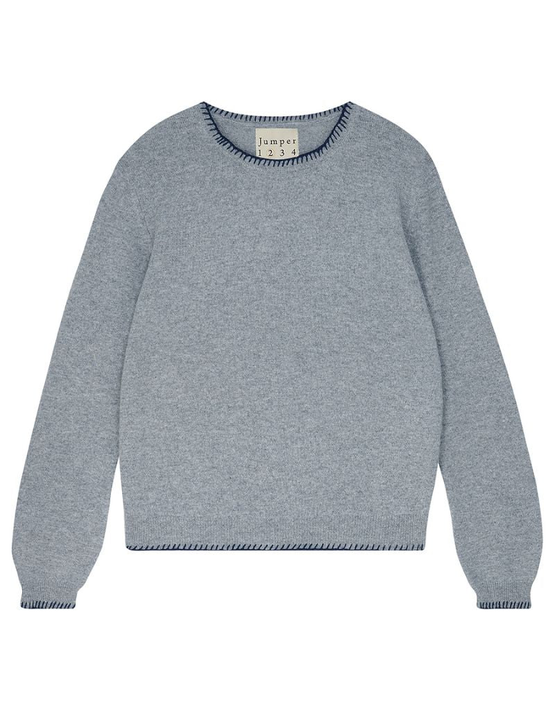 Blanket Stitch Crew Mid Grey Navy