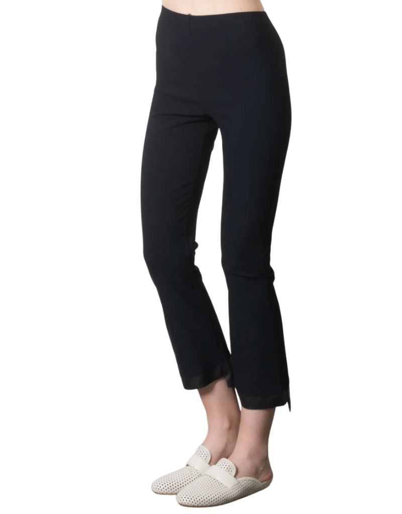 Olga Leather Step Hem Cropped Flare Tech Stretch Legging Black