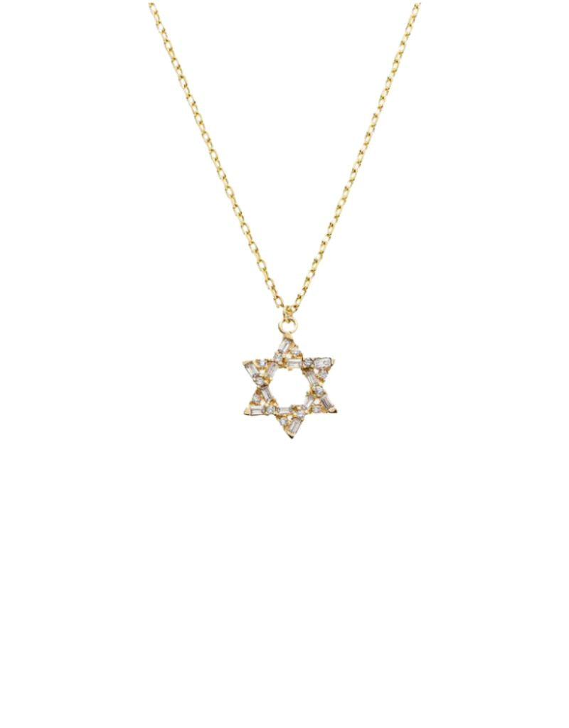 N95325-GLD CZ Baguette Star of David Pendant Necklace Small Gold