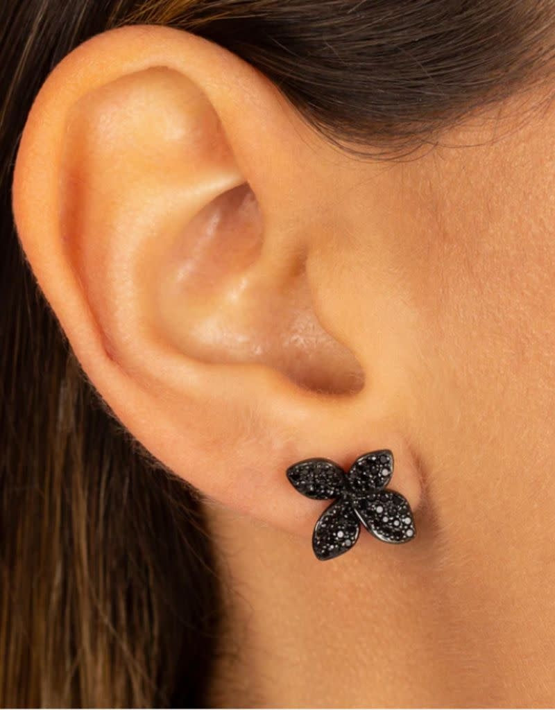 E80623 Small Pave Fancy Flower Stud Earrings Onyx