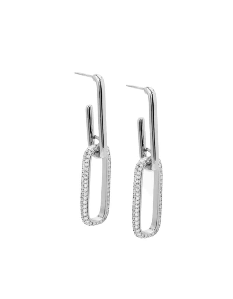 E74158 Solid Pave Double Link Drop Stud Earrings Silver