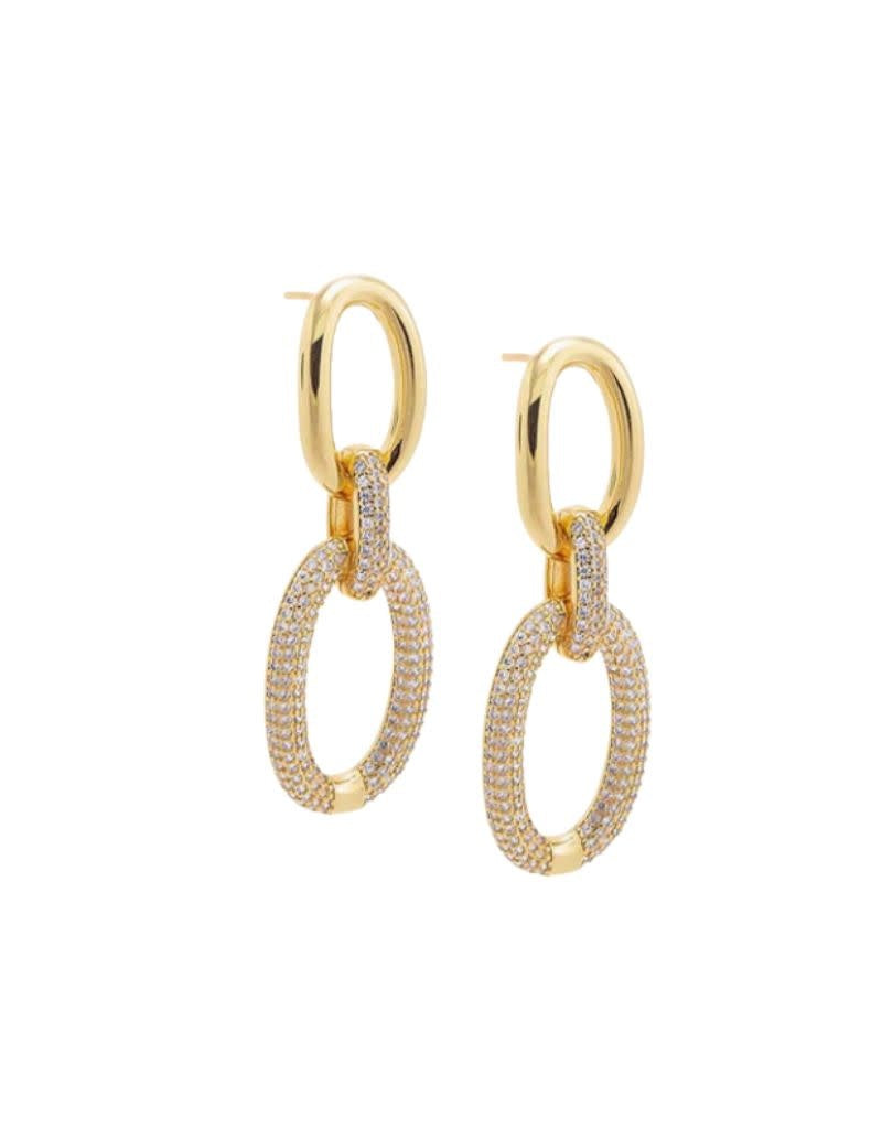 E74370 Solid Pave Open Circle Drop Stud Earrings Gold
