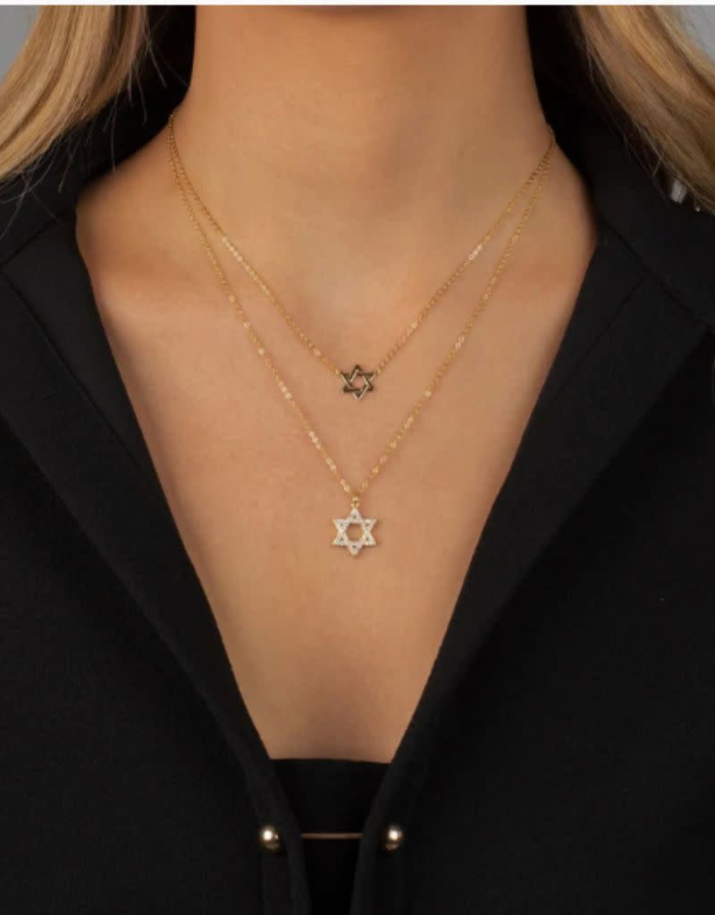 N86638GLD Solid Star of David Necklace Gold