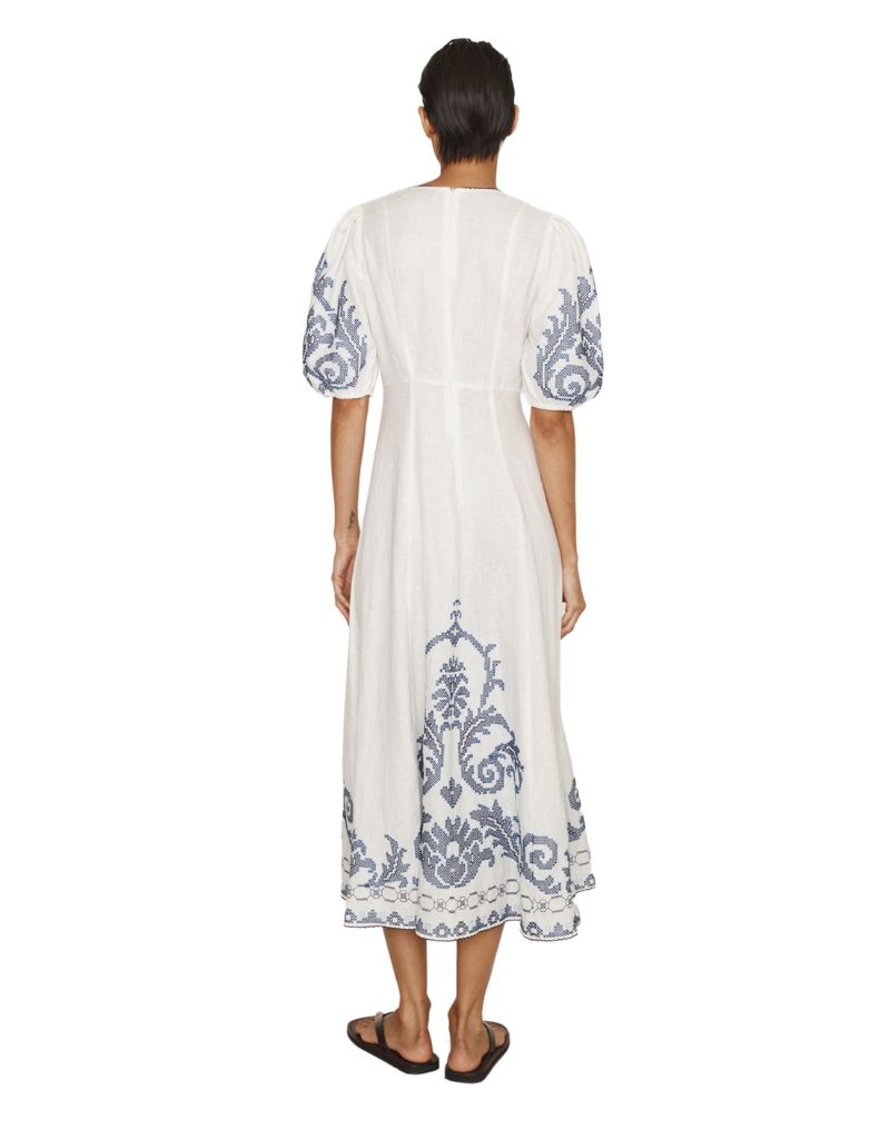 Hazel Embroidered Midi Dress White