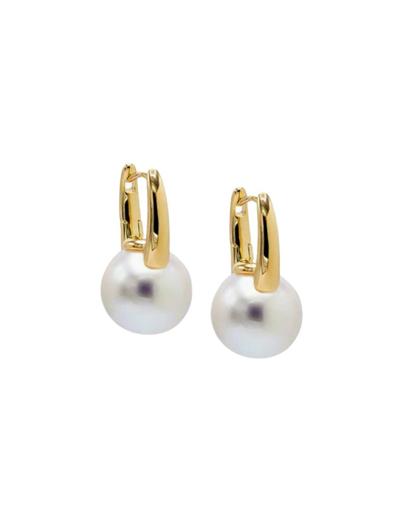 E80852 Solid Square Pearl Huggie Earrings Pearl White
