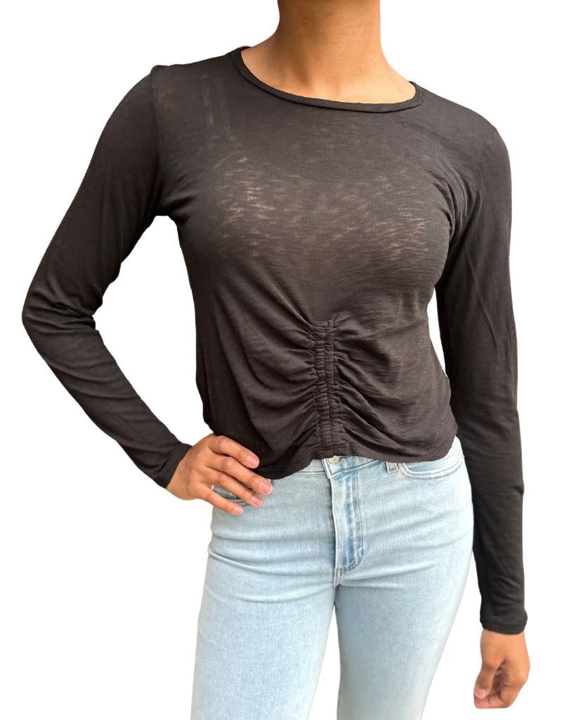 Supima Slub Long Sleeve Center Ruched Tee Black