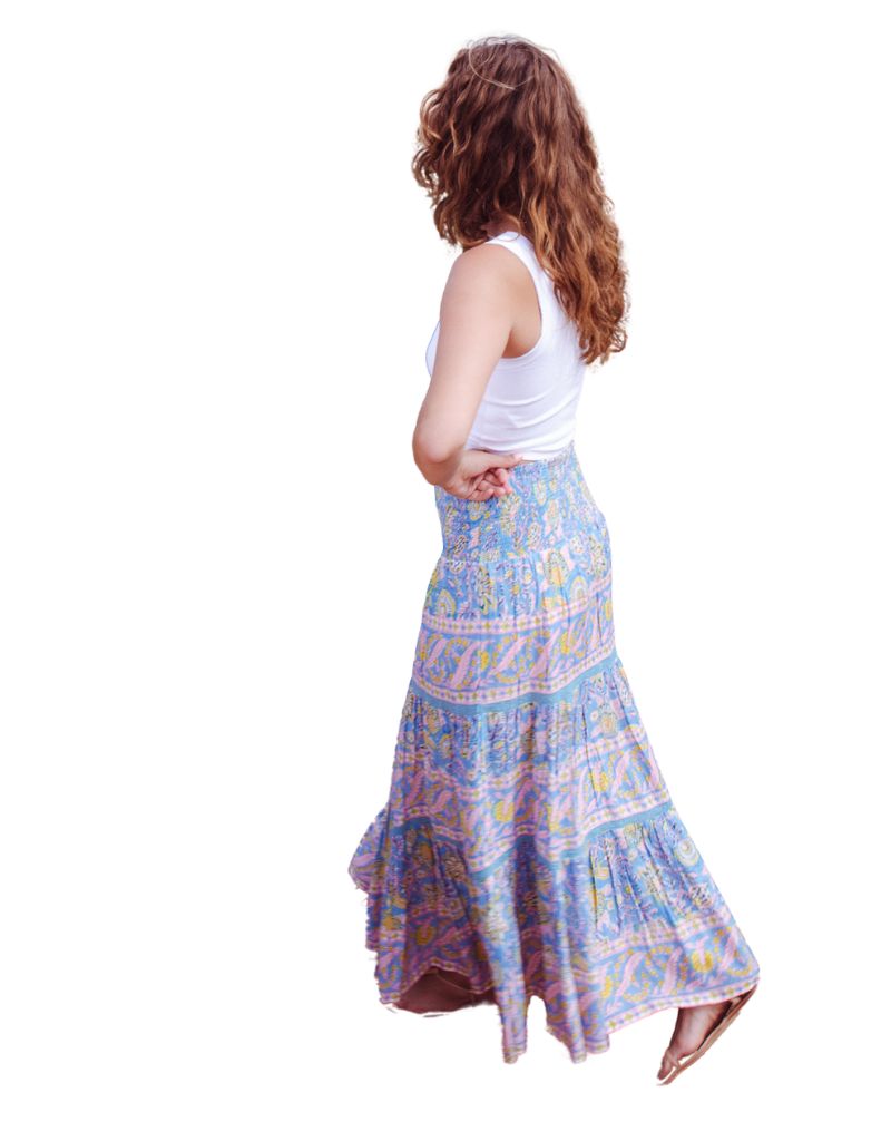 Mandy Maxi Skirt Blue Yellow Print 2