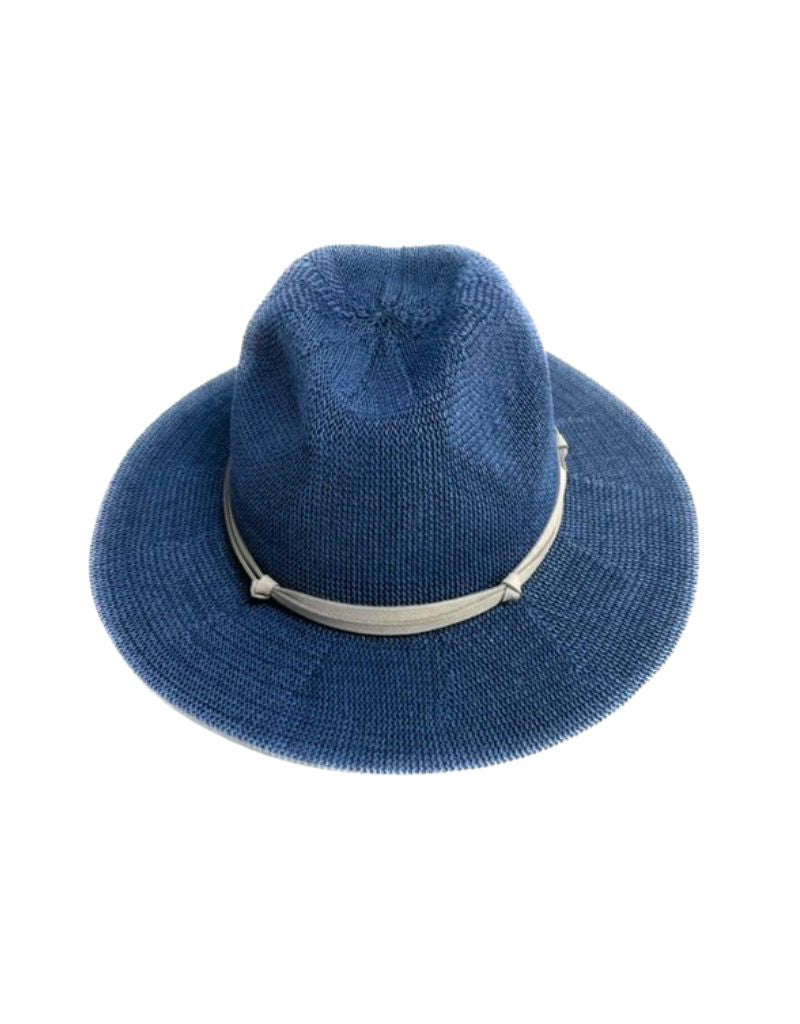23S-0223 Woven Fedora Brim Hat With Tie Navy 24