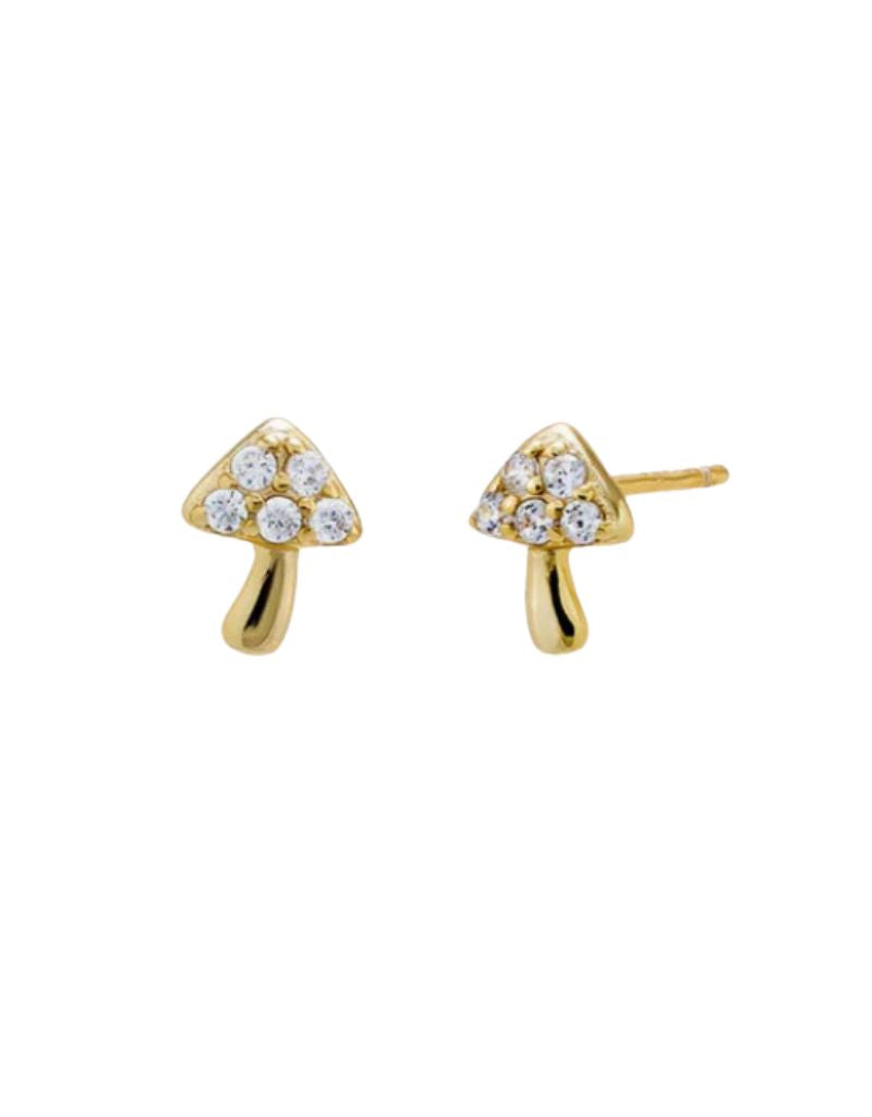 E84686 Colored Pave Mini Mushroom Stud Earrings Gold